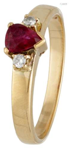 14K. Yellow gold ring set with approx. 0.35 ct. ruby and app...