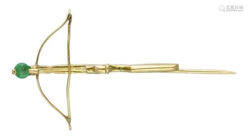 14K. Yellow gold hatpin in the shape of a crossbow pistol se...