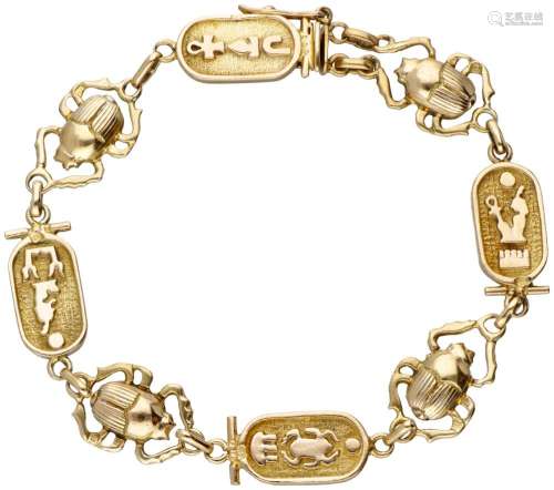 14K. Yellow gold Revival bracelet with hieroglyphs and scara...