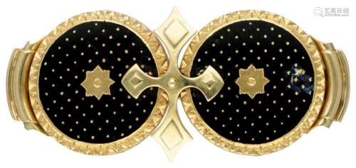 Antique 18K. yellow gold brooch with black enamel.