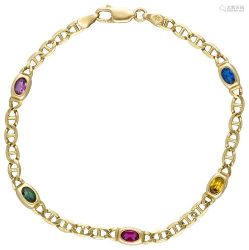 18K. Yellow gold link bracelet set with approx. 1.52 ct. rub...