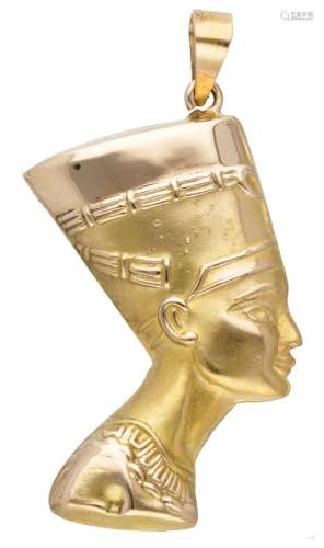 Vintage 18K. bicolor gold Egyptian pendant of Nefertiti.