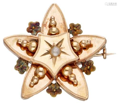 Victorian 18K. rose gold star-shaped brooch set with a pearl...