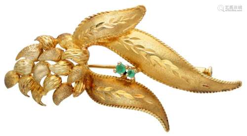 Vintage 14K. yellow gold brooch set with approx. 0.06 ct. em...
