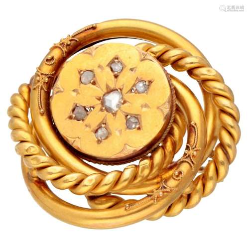 Victorian 18K. yellow gold brooch set with diamonds.