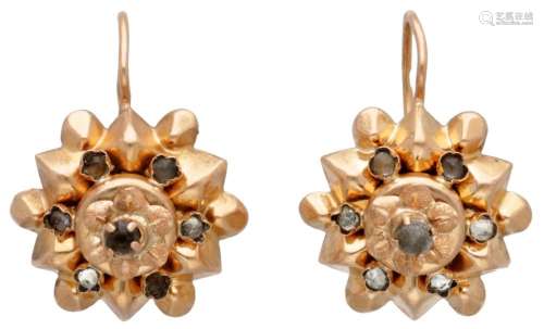 18ct. Yellow gold earrings set with white rhinestones.