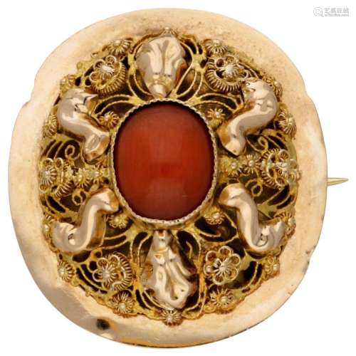 Antique 14K. bicolor gold brooch set with approx. 0.74 ct. r...