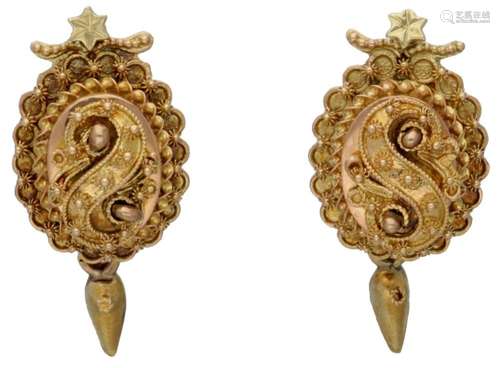 Antique 14K. yellow gold earrings.