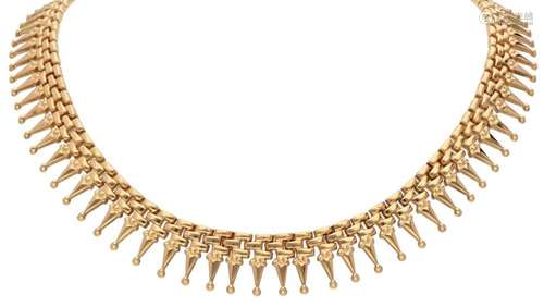 Vintage 18K. yellow gold fringe necklace.