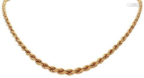 18K. Yellow gold rope link necklace.