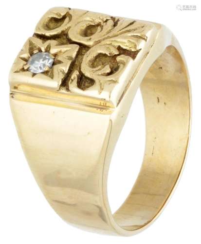 Vintage 18K. yellow gold ring set with approx. 0.04 ct. diam...