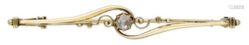 Antique 14K. yellow gold brooch set with diamond.