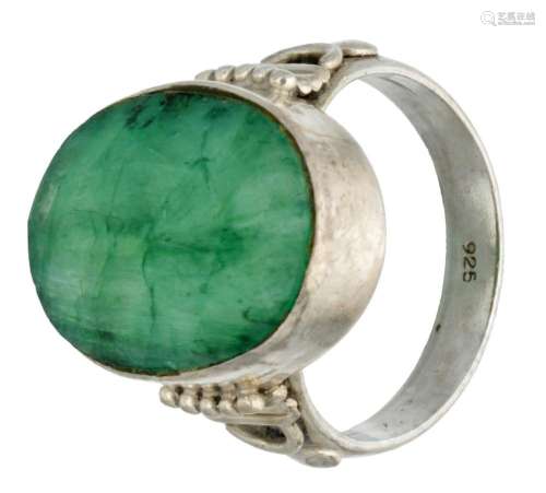 Sterling silver ring set with approx. 7.19 ct. emerald.