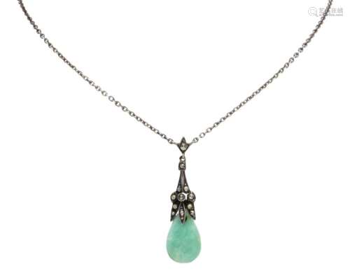Vintage 835 silver necklace with a pendant set with amazonit...