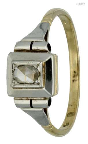 18K. Bicolor gold Art Deco ring set with a diamond.