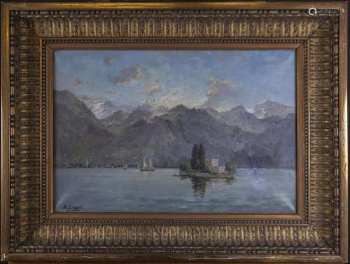 Auguste DURST (1842-1930)<br />
Lac Majeur<br />
Huile sur t...