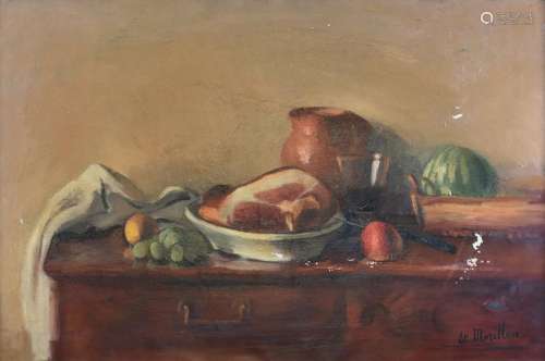 Etienne MORILLON  (1884-1949)<br />
Nature morte au jambon<b...