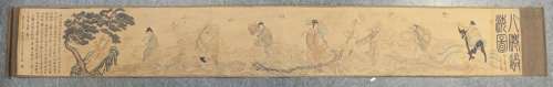 CHINE - XXe siècle<br />
Rouleau décoratif sur tissu figuran...
