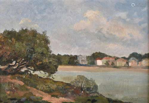 Léontine DARRIET (1872-?)<br />
Bord de rivière <br />
Huile...