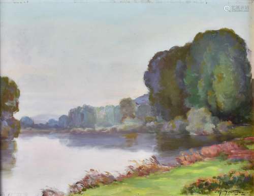 Gaëtan MONTAGNEY (XXème siècle)<br />
Bord de rivière <br />...