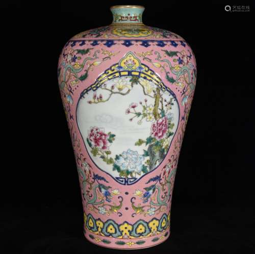 清雍正珐琅彩牡丹花卉纹梅瓶