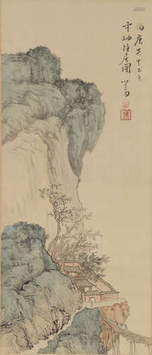 溥儒 山水亭臺立軸  Pu Ru (Chinese) A landscape painting  