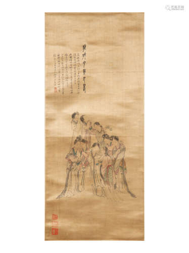 十美圖立軸  Unknown (Chinese) A painting of ten beauties  