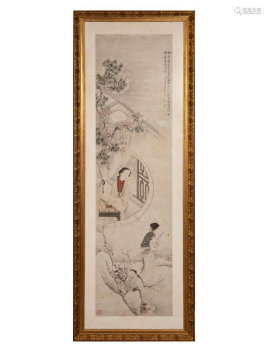 王小某 仕女圖鏡框  Wang Xiaomou (Chinese) A painting of a co...