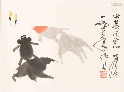 吳作人 金魚圖鏡片  Wu Zouren (Chinese) A painting of goldfis...
