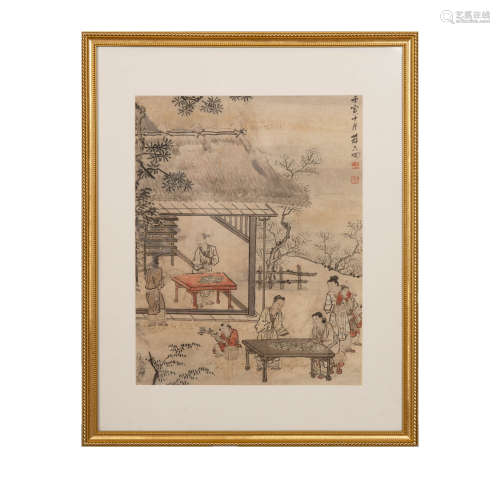 蘇六朋 人物鏡框  Su Liupeng (Chinese) A painting of silk mak...