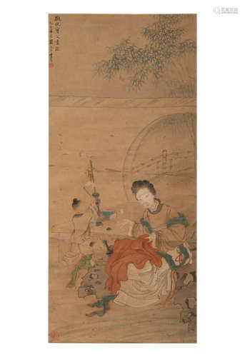 黃氏 慈母圖立軸  Huang (Chinese) A painting of a mother  