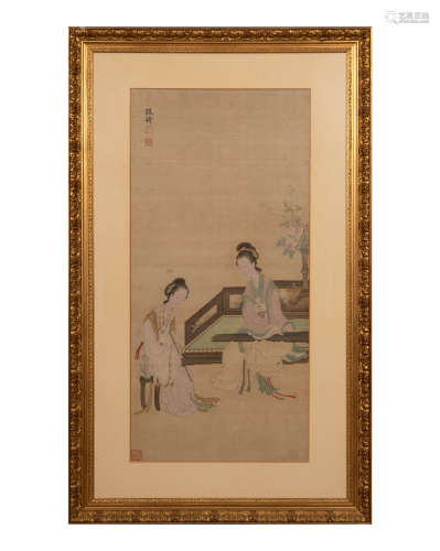 改琦 仕女圖鏡框  Gai Qi (Chinese) A painting of a court lady...