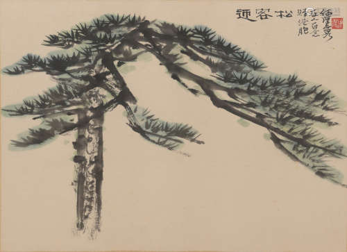 週練霞  迎客鬆鏡框  Zhou Lianxia (Chinese) A painting of a p...