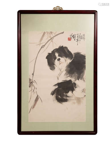 劉繼甴畫狗鏡框  Liu Jiyou (Chinese), A painting of a dog  