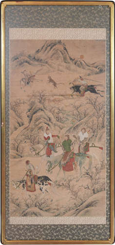 十八/十九世紀 狩獵圖鏡框  Unknown (Chinese), A tiger hunt pa...