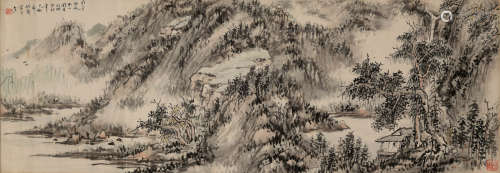 餘淪辛 山水橫幅   Yu Lunxin (Chinese), A horizontal landscap...