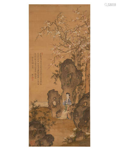 樵山 仕女圖立軸  Qiao Shan (Chinese) A painting of a court l...