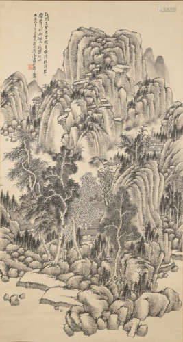水墨山水立軸  Unknown (Chinese) A landscape painting  