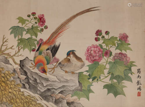 彭暘 絹本芙蓉錦雞立軸  Peng Yang (Chinese) A painting of a p...