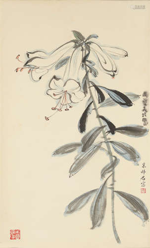 朱煒君 慶堃上款花卉立軸  Zhu Weijun (Chinese) A flower paint...