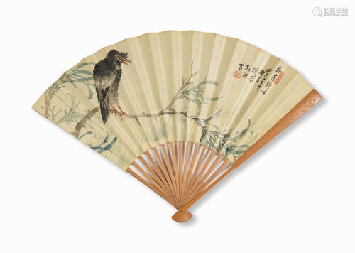 孫原 花鳥成扇  Sun Yuan (Chinese) A fan painted with flowers...