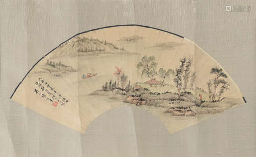 陸恢款 山水扇面  Attributed to Lu Hui (Chinese) A landscape ...