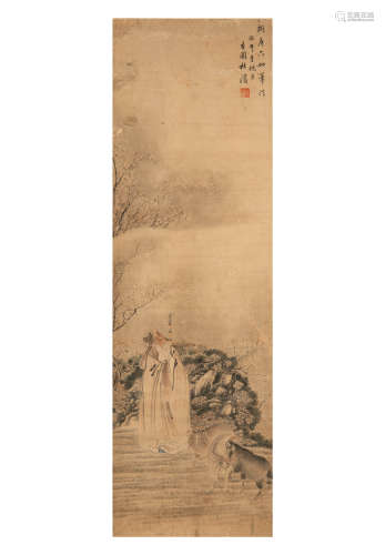杜濱 蘇武牧羊圖立軸  Du Bin (Chinese), A painting of Suwu wi...
