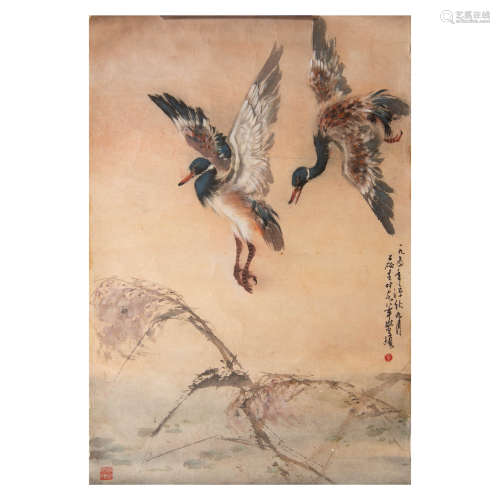 黃磊生 雙雁圖   Huang Leisheng (Chinese), A painting of two ...