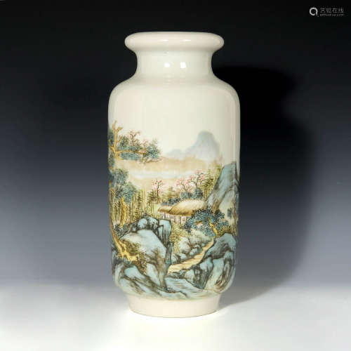 民國 田鶴仙粉彩山水瓶A famille rose landscape vase by Tian H...