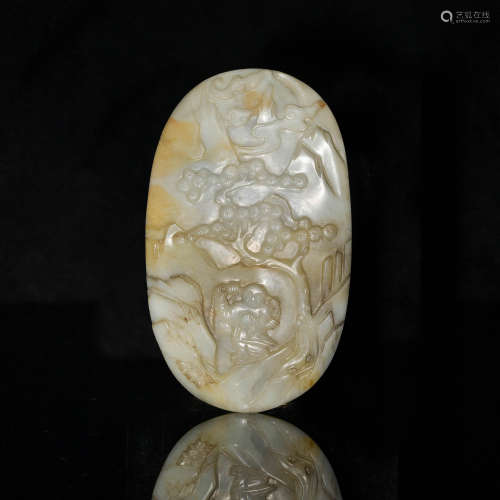 十八世紀 玉雕劉海瓦頭A Chinese carved jade Liu Hai ruyi head...