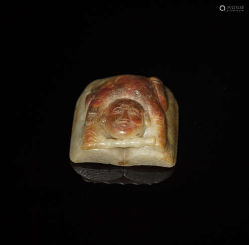 十八/十九世紀 玉雕人面書形佩A Chinese carved jade book penda...