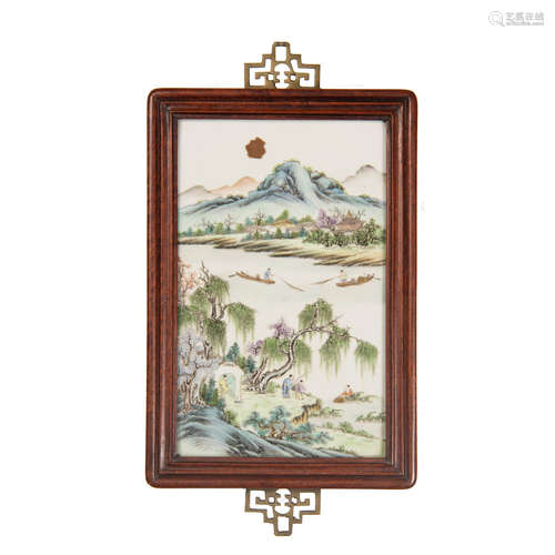 民國 粉彩山水瓷板A Chinese famille rose porcelain landscape ...