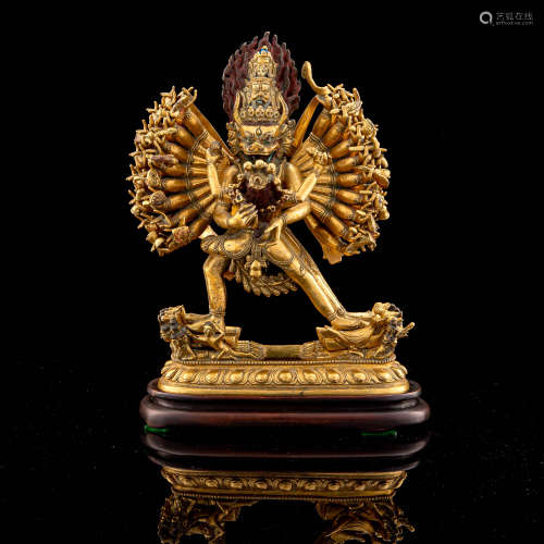 十八世紀 銅鎏金大威德像A Himalayan gilt bronze figure of Yam...