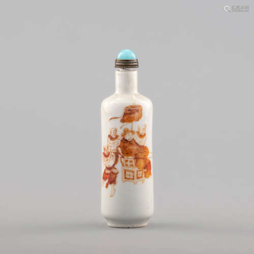 十九世紀 礬紅人物鼻煙壺A Chinese iron red snuff bottle, 19th...